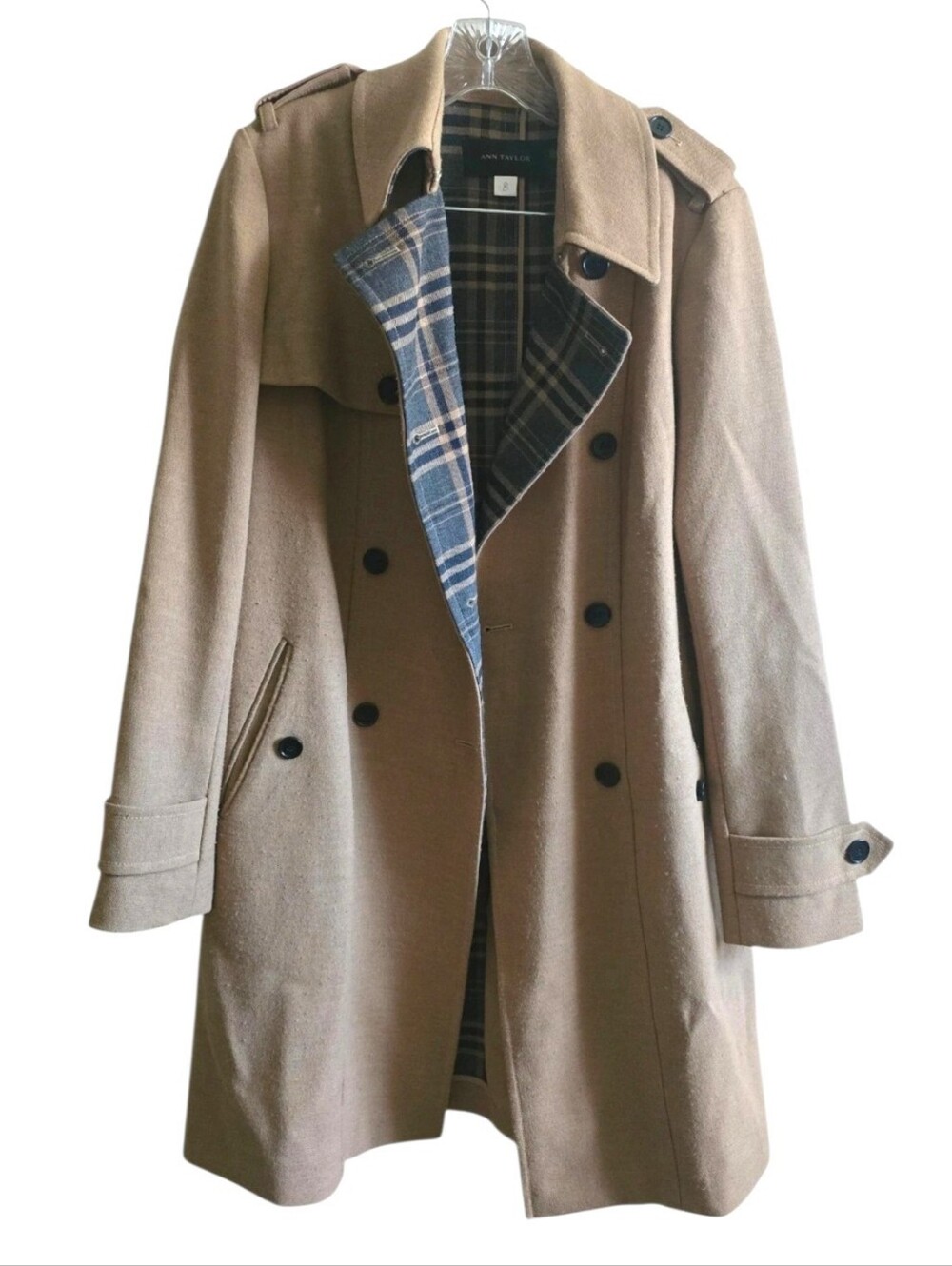 Ann Taylor RARE Sample Claudette Double Breasted Plaid Bonded Trench Coat